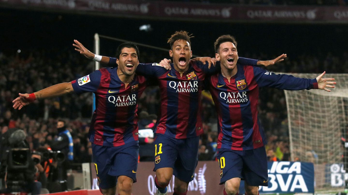 Messi, junto a Suárez y Neymar, sus dos grandes escuderos en Barcelona. (Reuters)