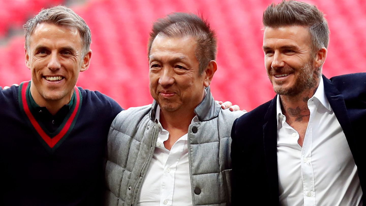 Phil Neville, Peter Lim y David Beckham, en una imagen de archivo. (Reuters)