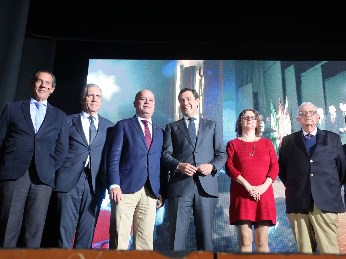 Foto: El presidente de la Junta de Andalucía, Juanma Moreno, en Antequera, en la presentación del Puerto Seco, en 2019.