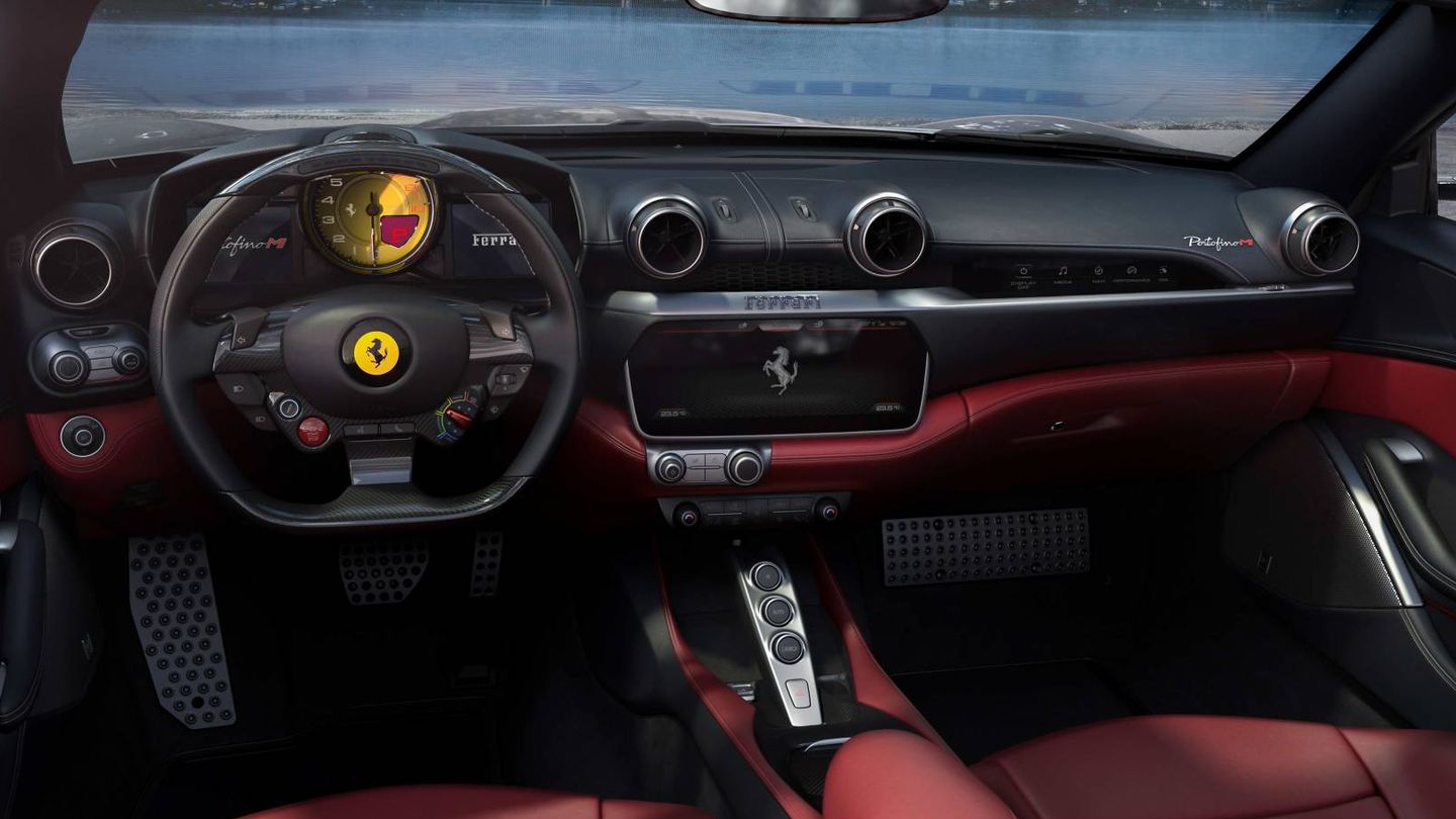 Interior del nuevo Ferrari Portofino M que incluye el 'manettino' de cinco posiciones. 