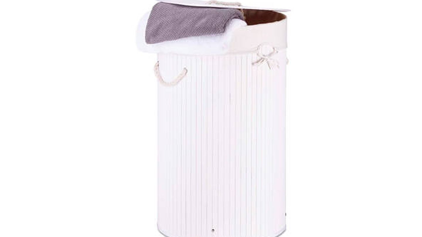 Cesta de lavandería plegable forro extraíble y lavable con marco de alambre  de metal color blanco