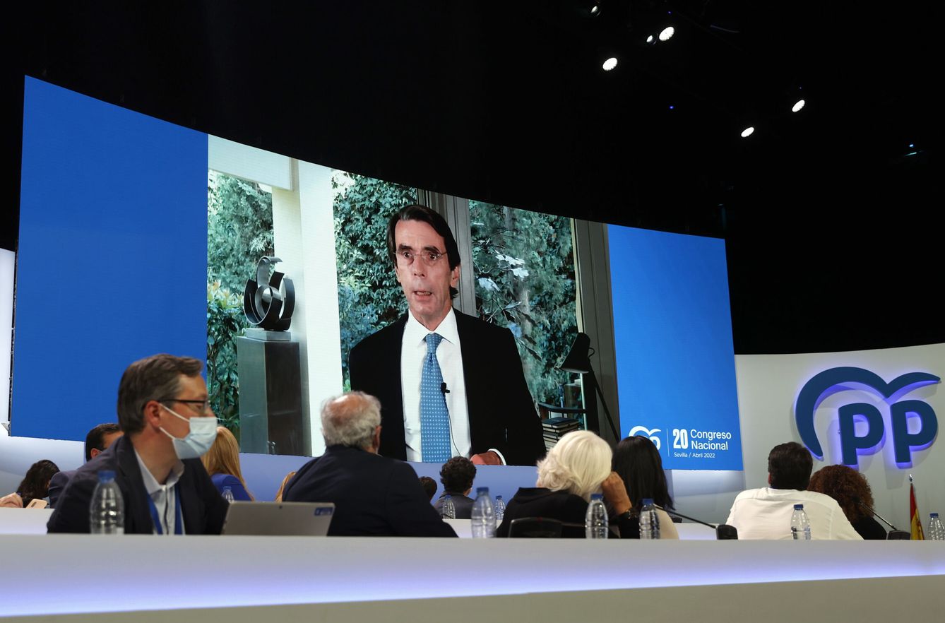 Aznar interviene por videoconferencia en el XX Congreso Nacional del PP. (EFE/Julio Muñoz)