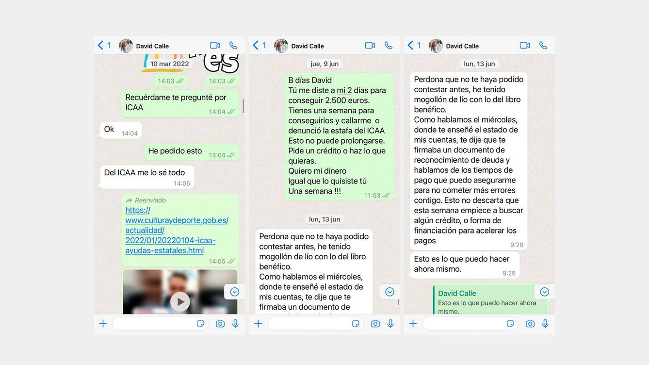 Foto: Conversaciones de WhatsApp entre Enrique Riobóo y David Calle.