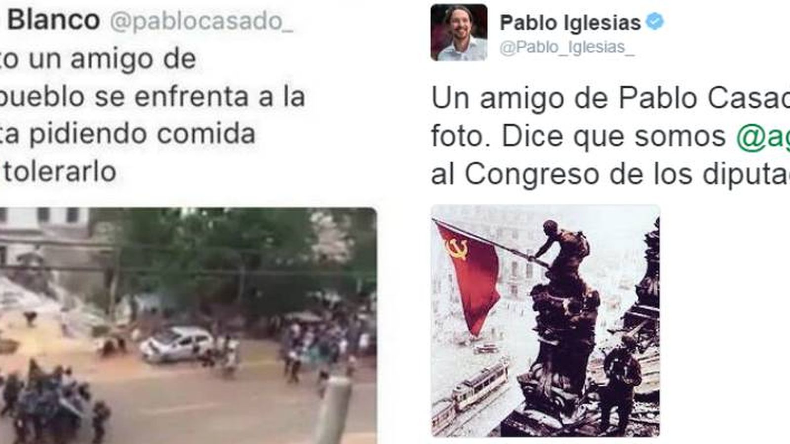 Foto: Tweet de Pablo Casado y la respuesta de Pablo Iglesias.
