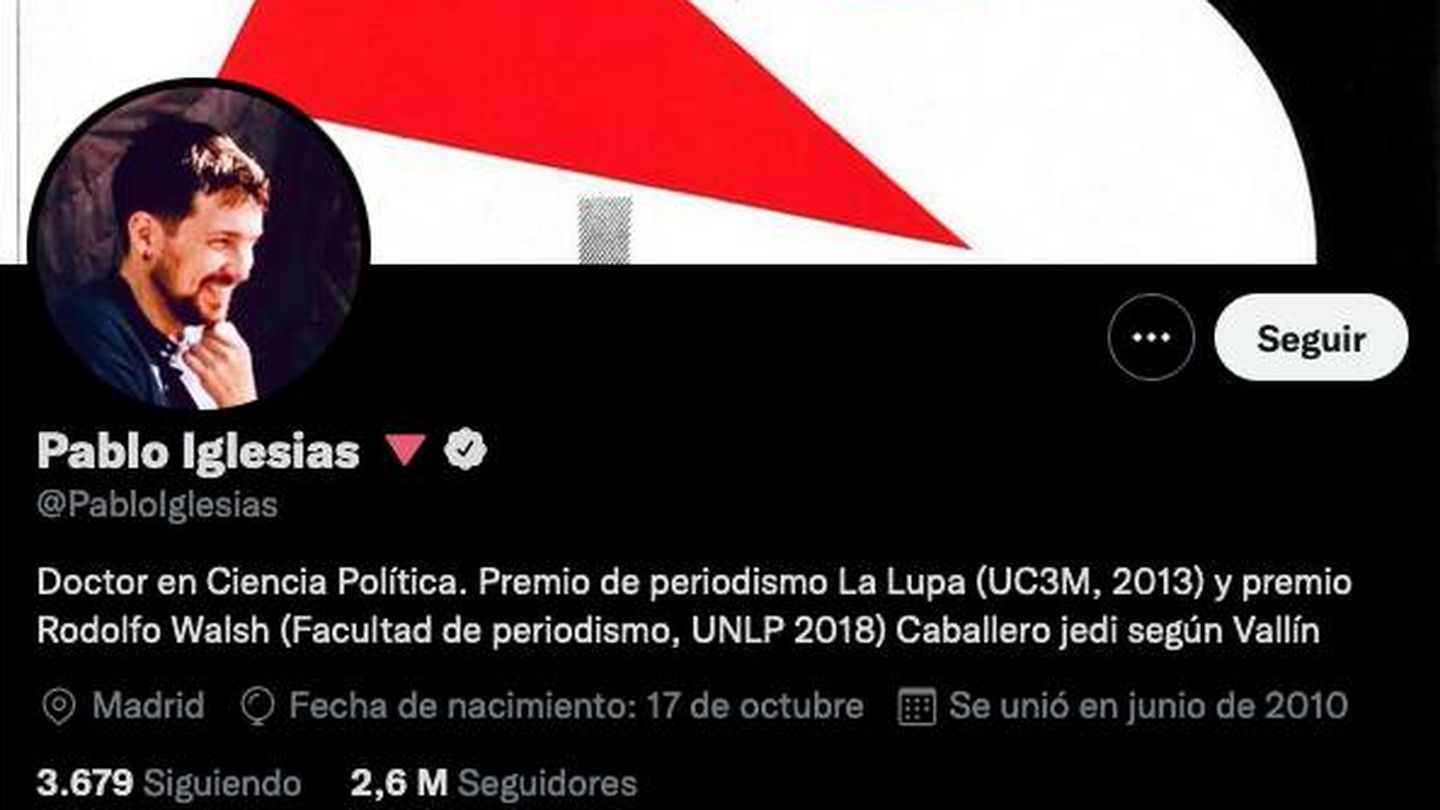 El nuevo perfil de Pablo Iglesias. (Twitter @pabloiglesias)