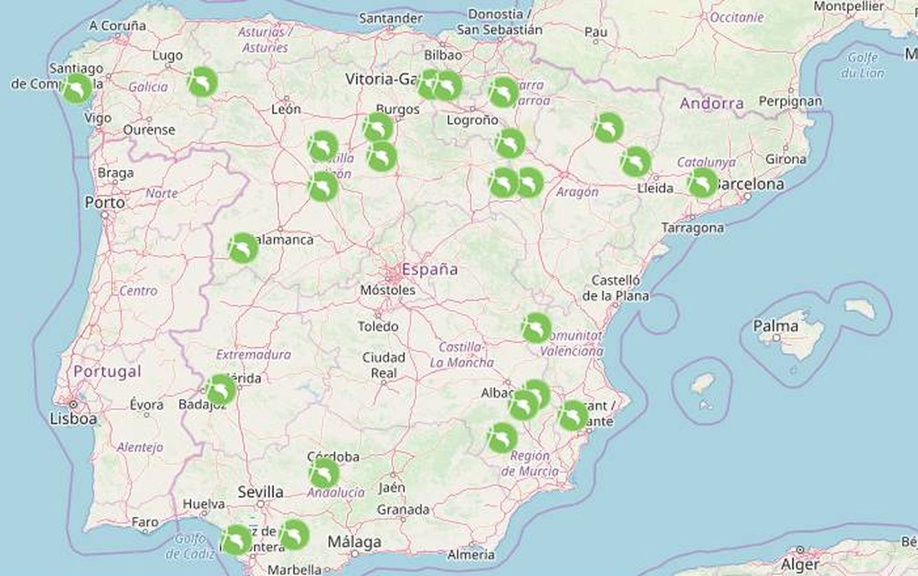 En verde, las Rutas del Vino en España. (ACEVINI)
