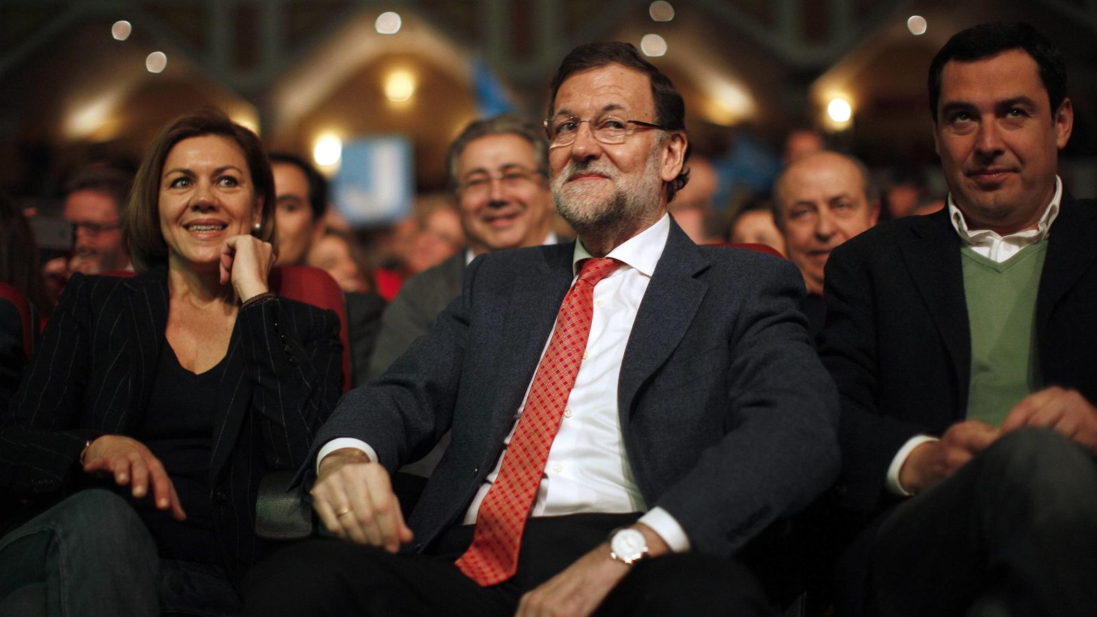 Foto:  María Dolores de Cospedal, Mariano Rajoy y Juan Manuel Moreno Bonilla. (Reuters)