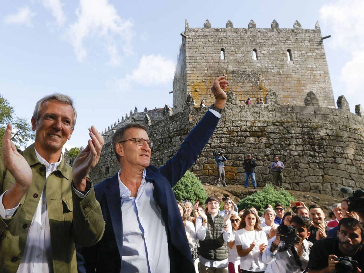 Foto: Feijóo, junto a Rueda, en el acto de apertura del curso político de esta mañana en Galicia. (EFE/Lavandeira Jr.)