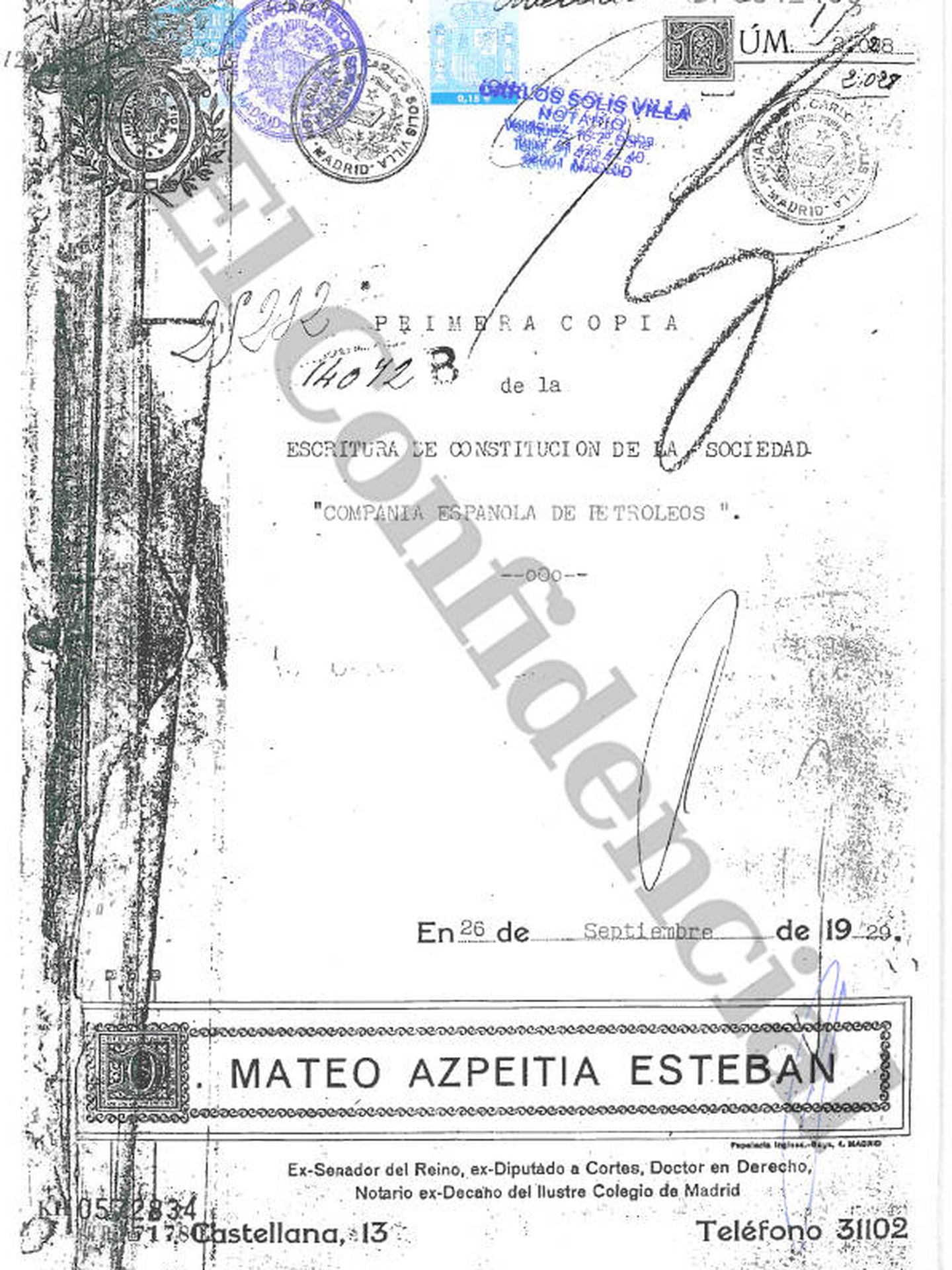 Copia de la escritura original de constitución de Cepsa en 1929.