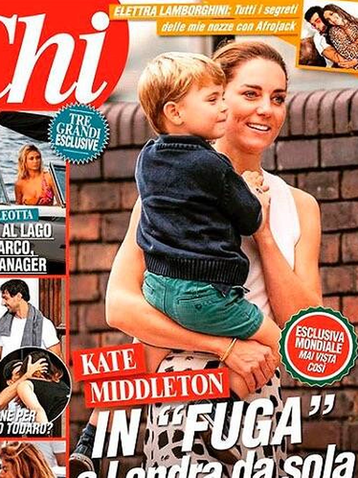 Kate Middleton, con la misma falda que ha llevado Letizia este viernes, en la portada de la revista 'Chi'. (Cortesía)