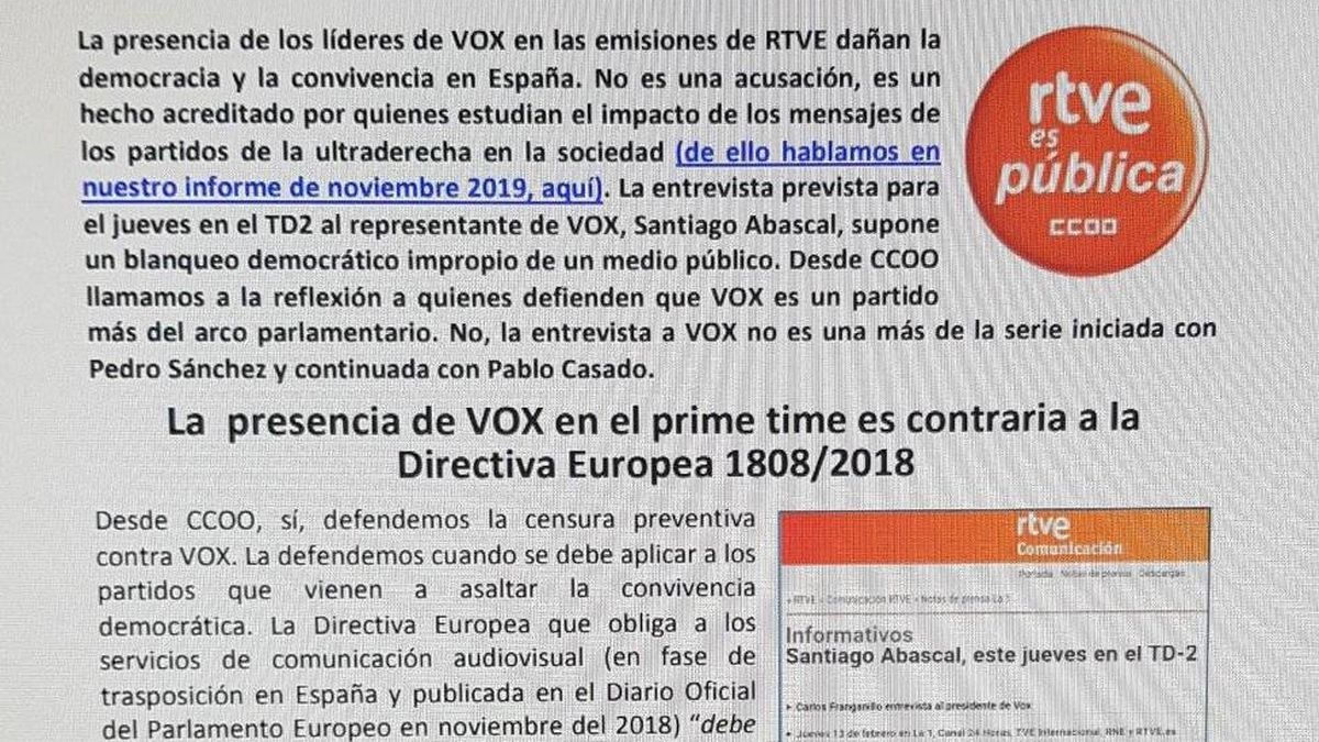 División entre los trabajadores de RTVE a cuenta de la entrevista a Abascal