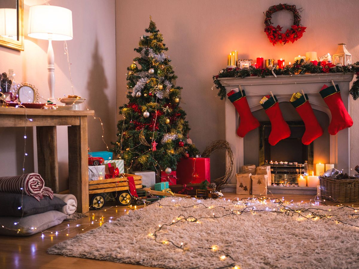 profundidad Corte Reverberación Luces de Navidad para decorar el árbol y los exteriores de las casas