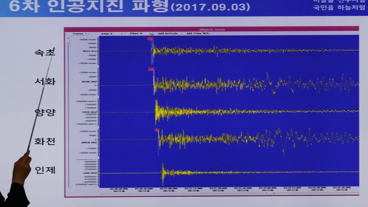 Actividad sísmica registrada esta madrugada, en el Centro de Terremotos y Volcanes de Corea del Sur. (EFE)
