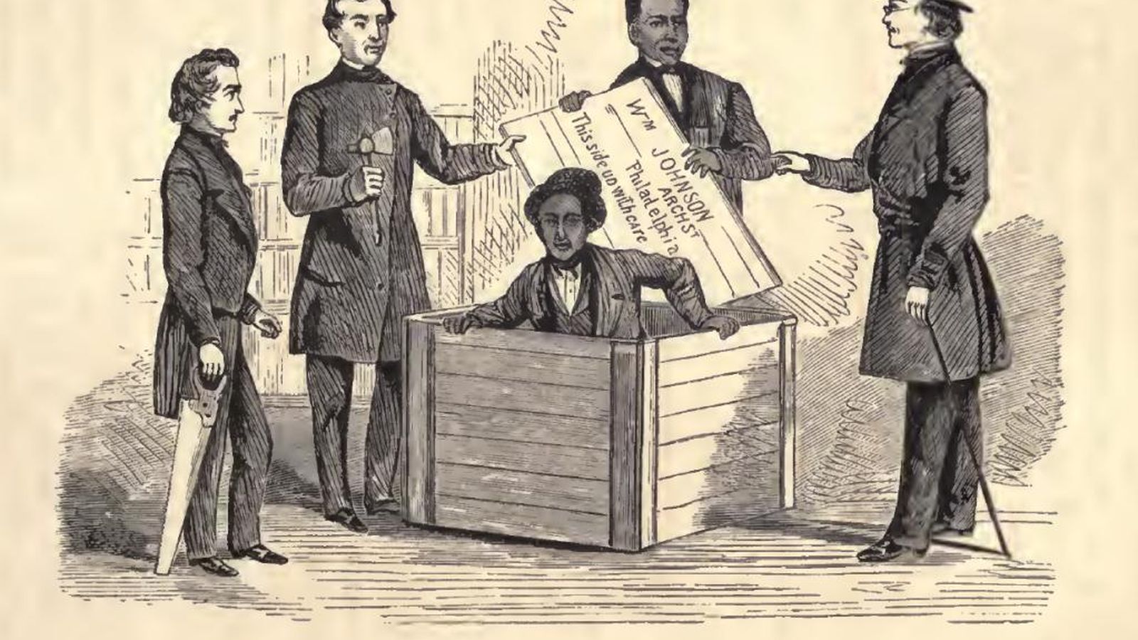 Foto: Grabado que muestra la salida de la caja donde viajó Henry 'Box' Brown en 1849 para huir de la esclavitud