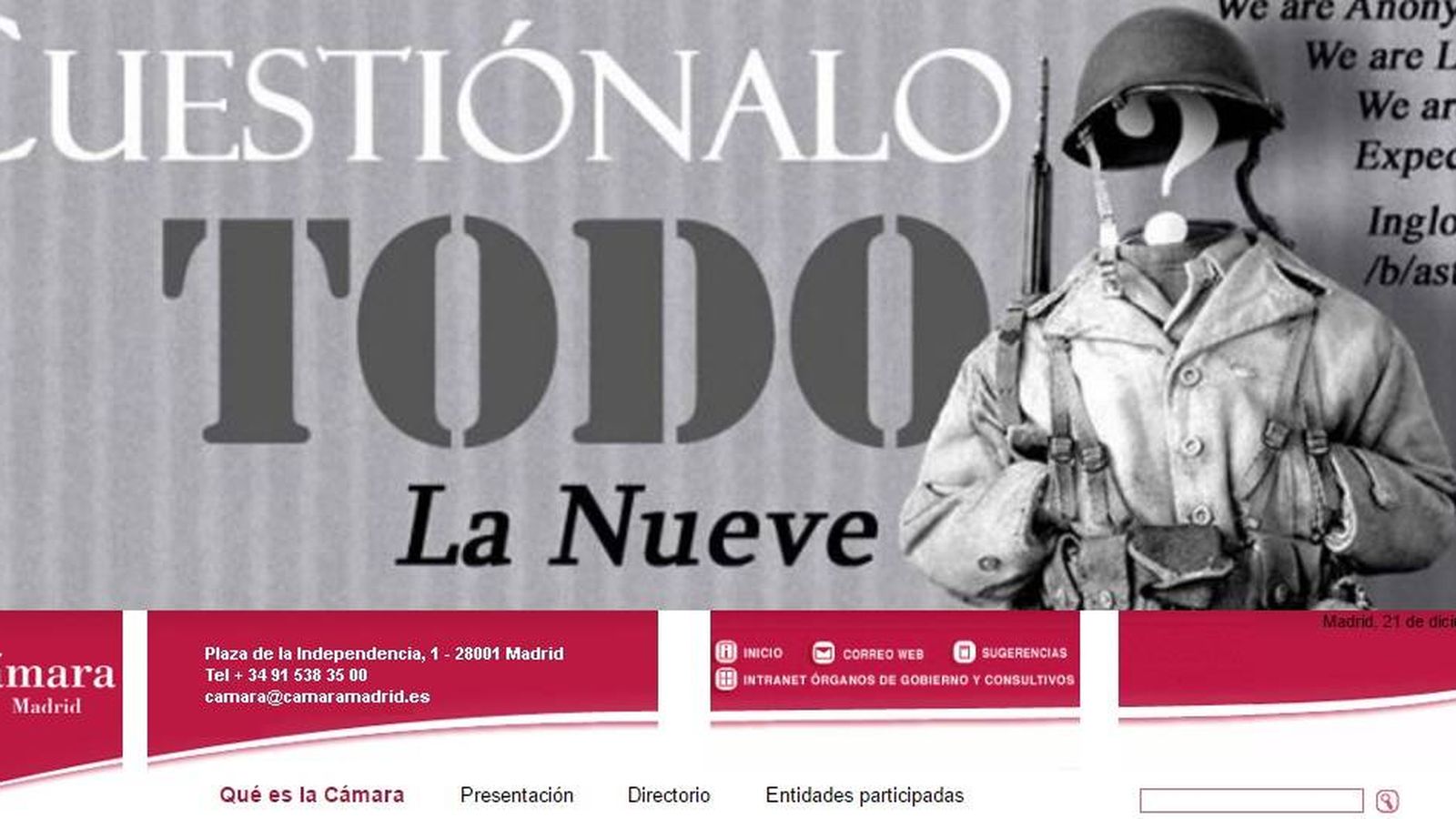 Foto: Imagen de la página web 'hackeada' de la Cámara de Comercio de Madrid