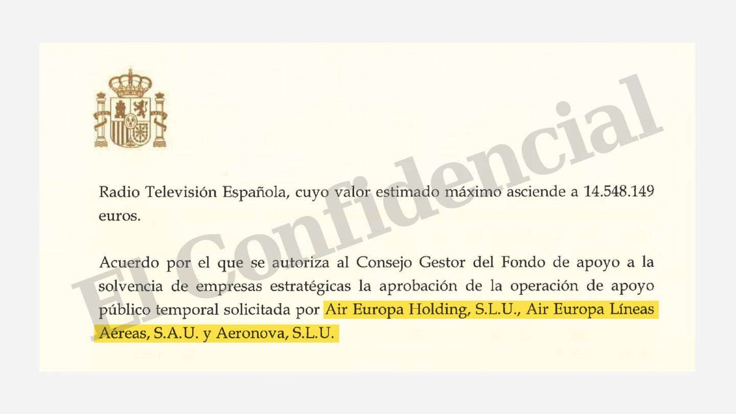 Acta del Consejo de Ministros con el detalle de la aprobación del rescate a Air Europa y dos de sus filiales. Pulse en la imagen para leer el documento.