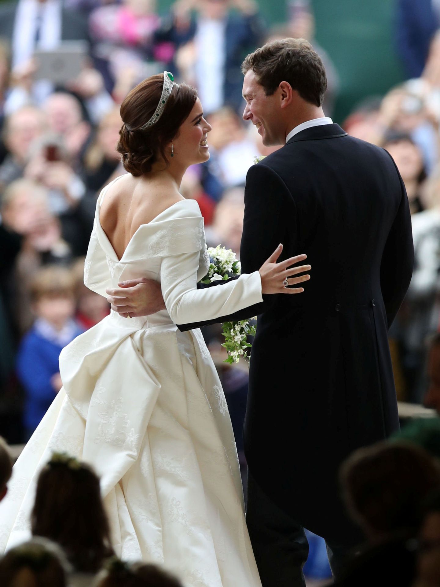 Princess Eugenie and her new husband Jack Brooksbank kiss as they leave St George's Chapel in Windsor Castle following their wedding, Windsor, Britain, October 12, 2018. Yui Mok Pool via REUTERS