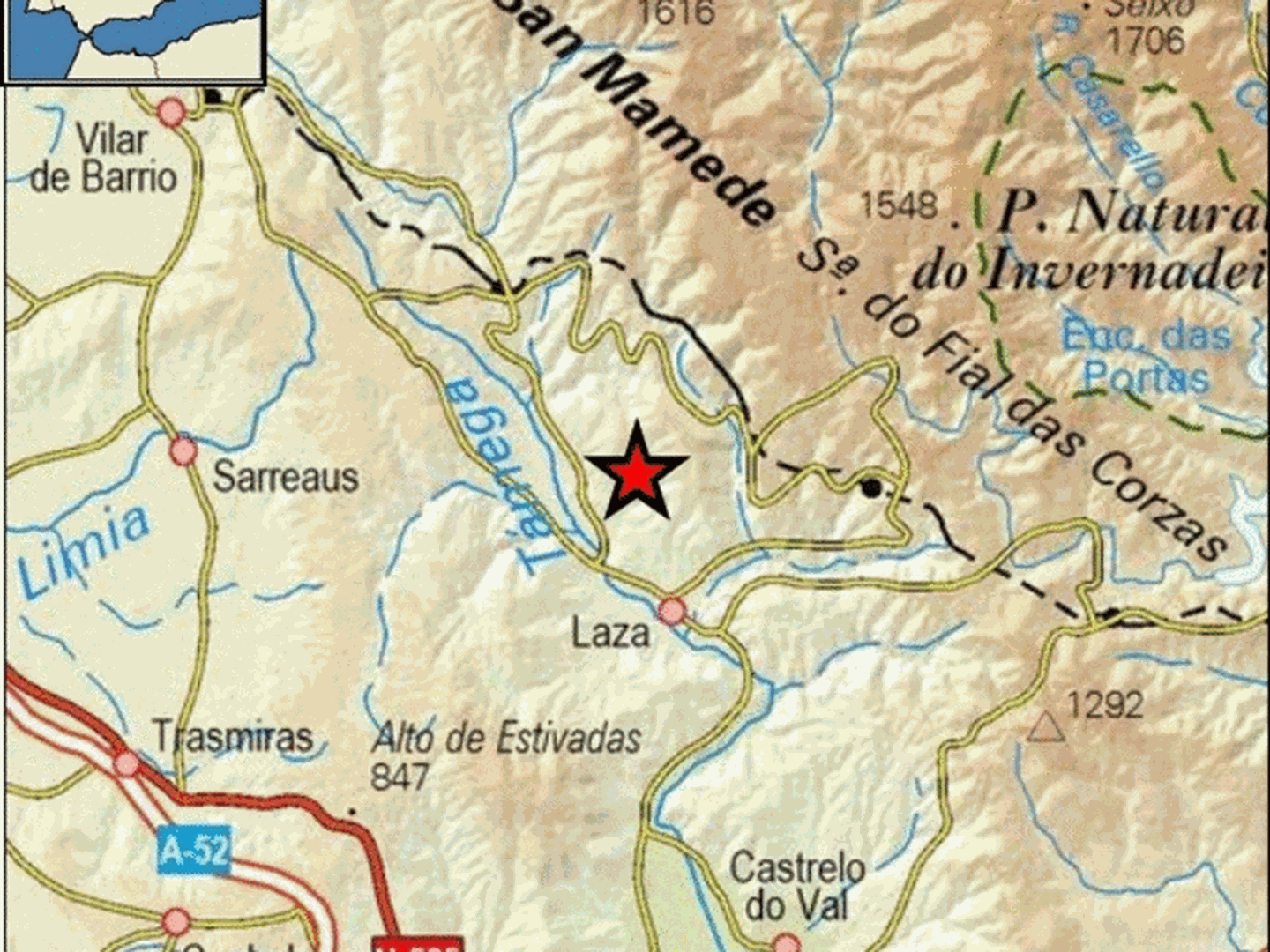 Epicentro del terremoto en las proximidades de Laza. (IGN)