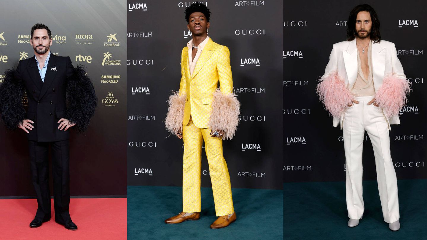 Paco León, Lil Nas y Jared Leto, vestidos de Gucci. (Getty)