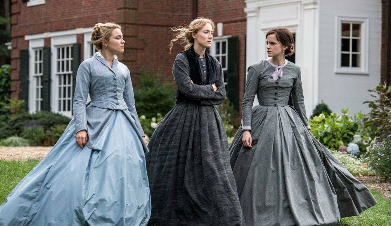 Florence Pugh, Saoirse Ronan y Emma Watson en 'Mujercitas'. (Sony)