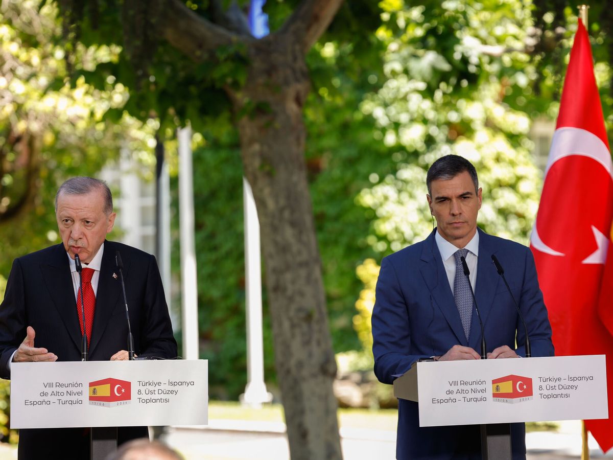 Foto: El presidente del Gobierno, Pedro Sánchez, y su homólogo turco, Recep Tayyip Erdogan. (EFE/Javier Lizón) 