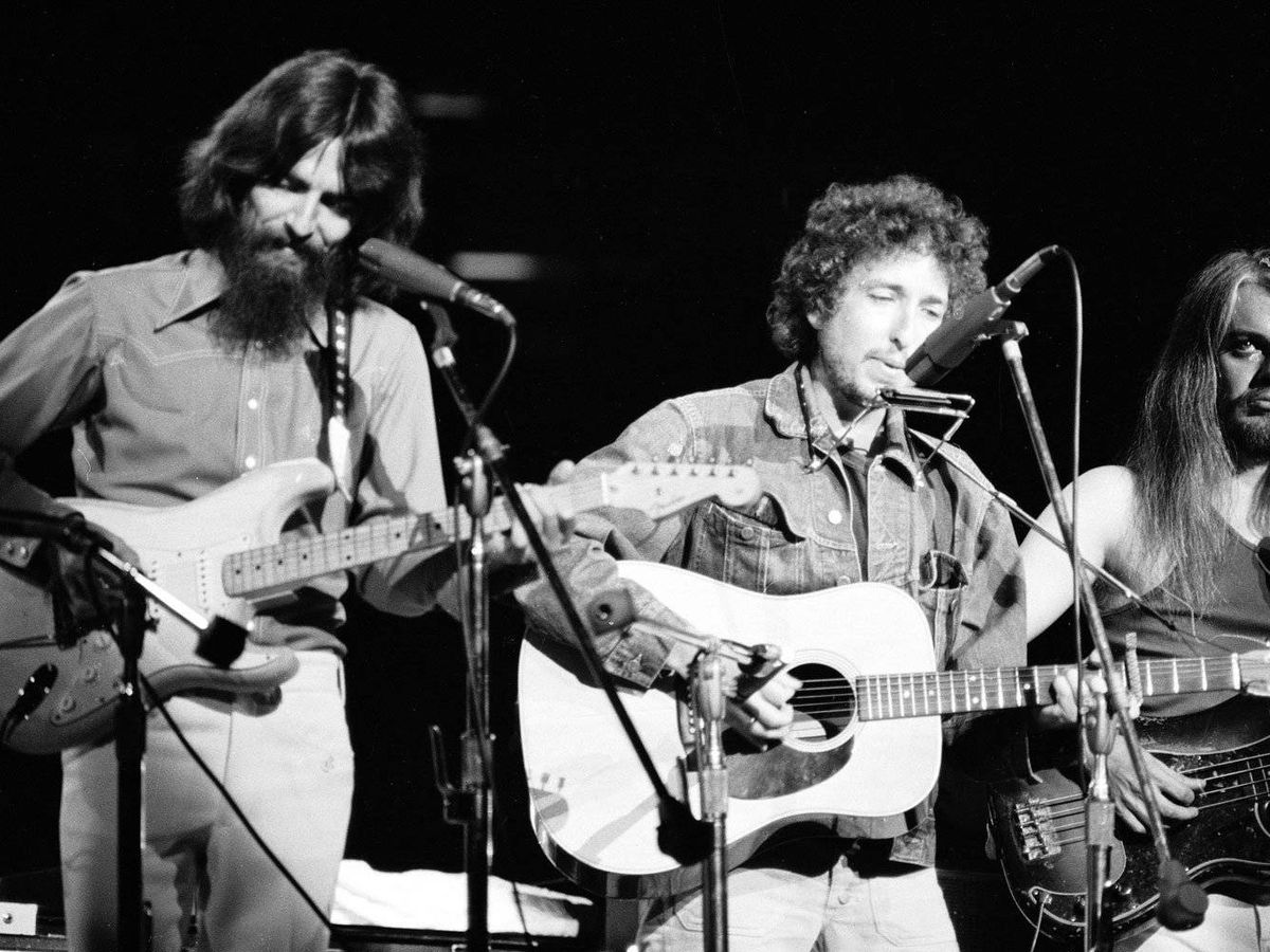 Foto: George Harrison y Bob Dylan en el concierto por Bangladesh de 1971.