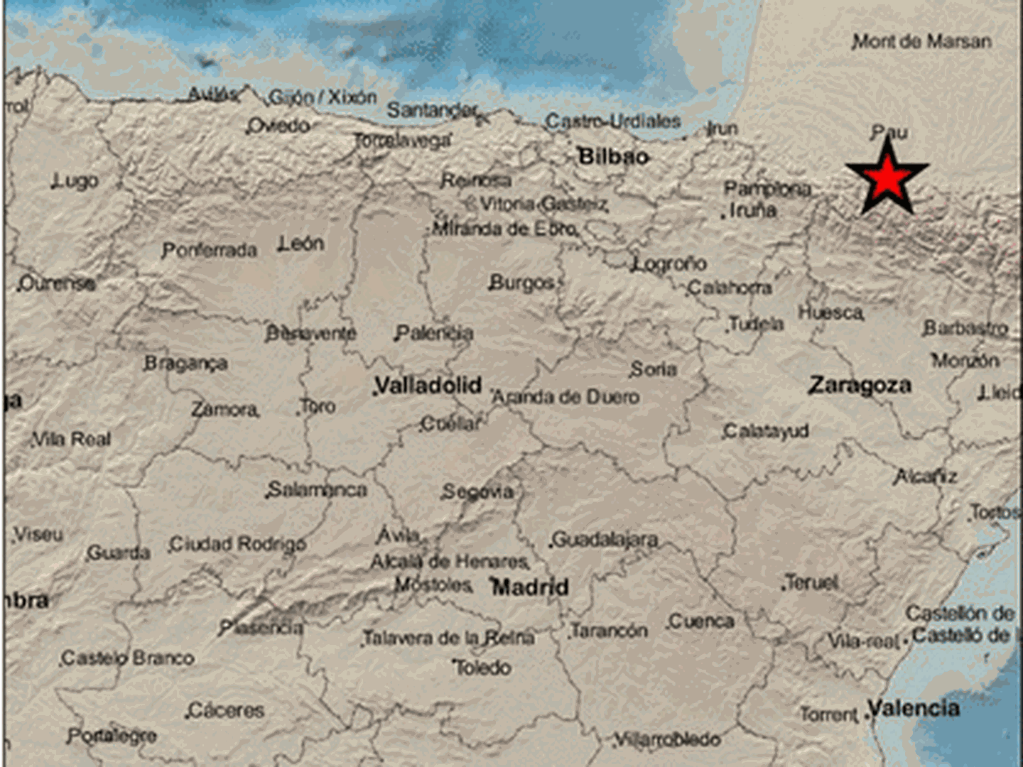Epicentro del terremoto en las proximidades de Sallent de Gállego. (IGN)