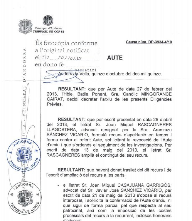 Auto del Tribunal de las Cortes de Andorra