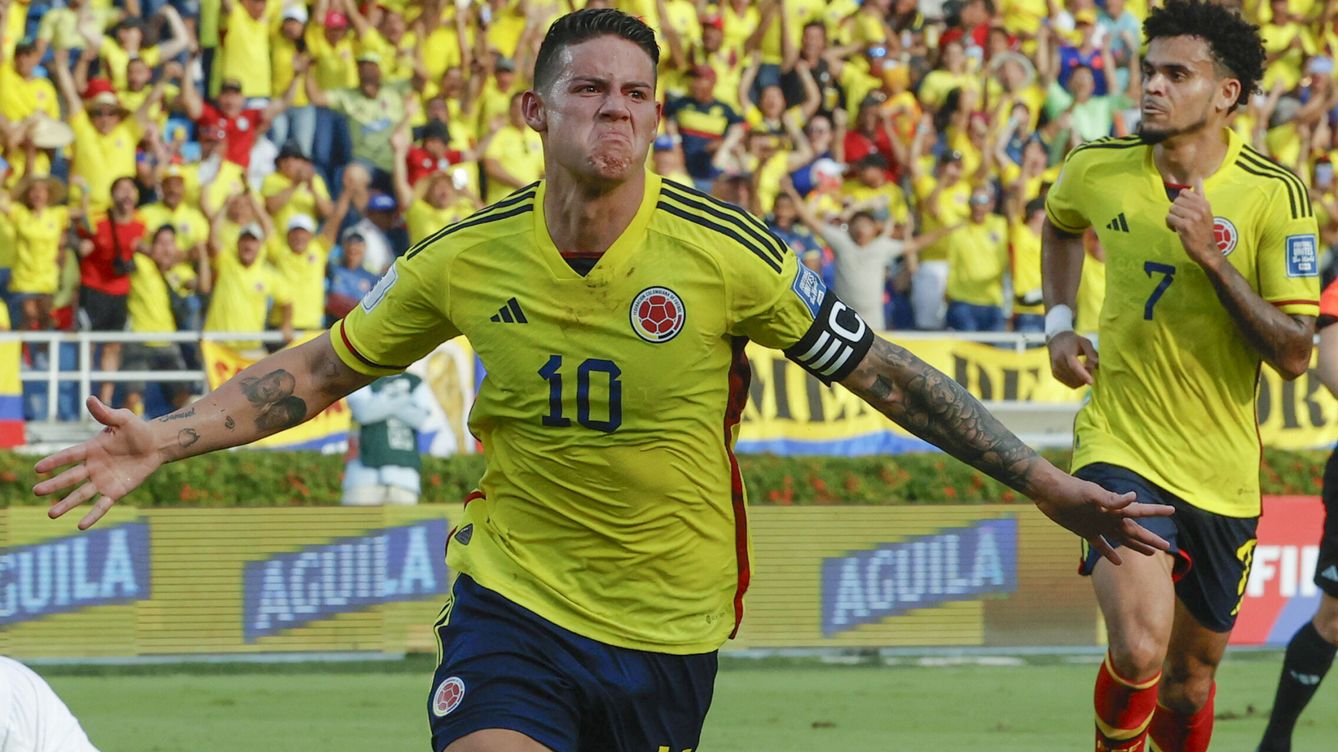 Foto: James celebra un gol en el partido entre Uruguay y Colombia. (EFE/Mauricio Dueñas Castañeda)