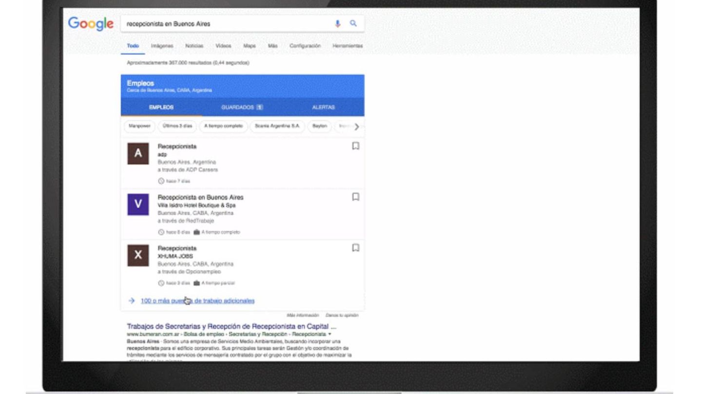 Así se verá Google Jobs en tu ordenador (Foto: Google)