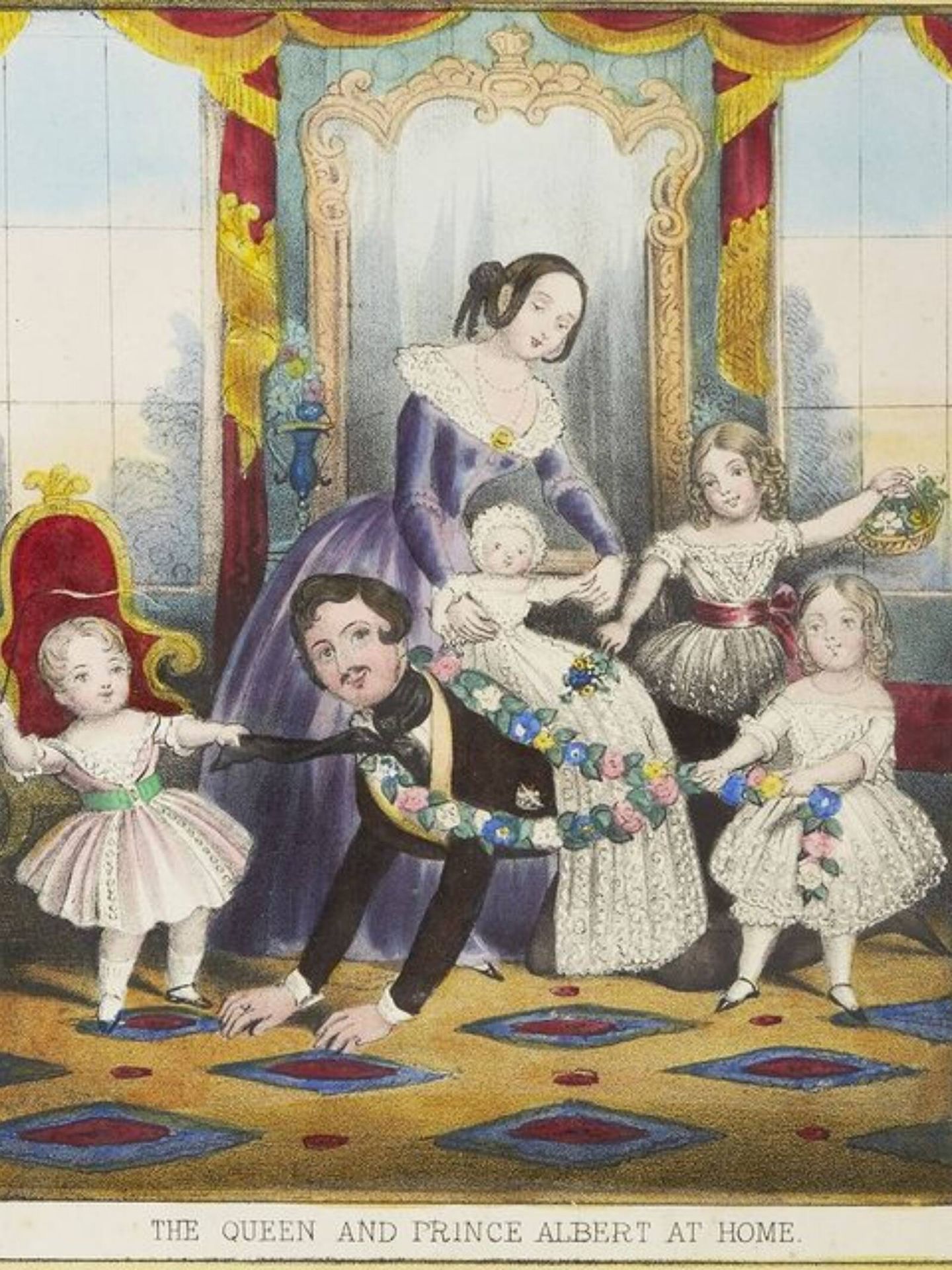 Una postal navideña donde se ilustraban los juegos y manualidades que realizaban la reina Victoria y su familia. (Museo Historic Royal Palaces)