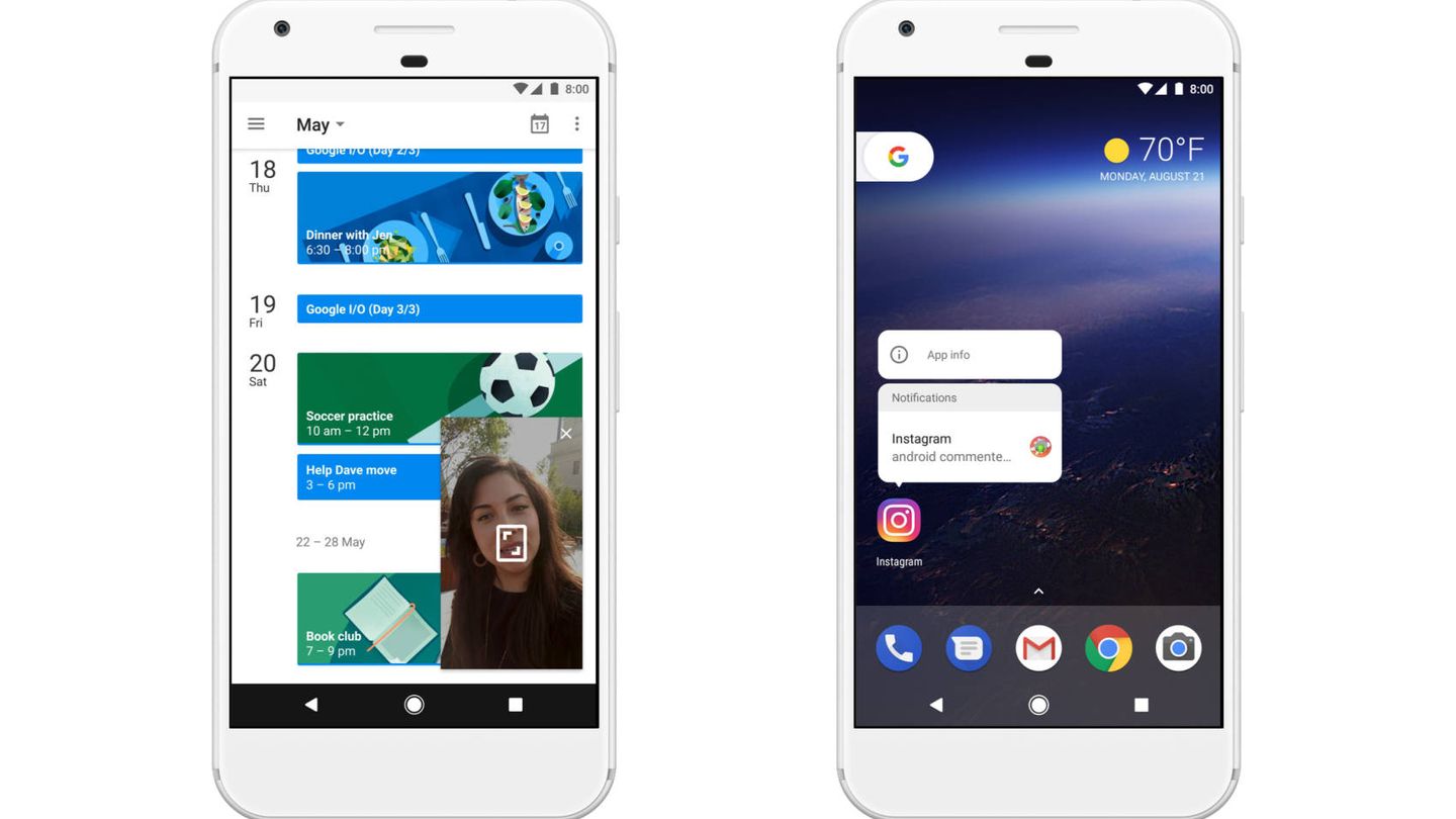 Vista del nuevo sistema de notificaciones de Android O (Google)