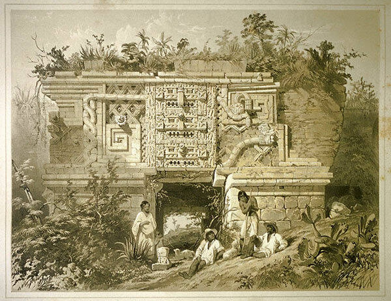 Dibujo de Frederick Catherwood de las ruinas de Las Monjas. (Chichén Itzá)