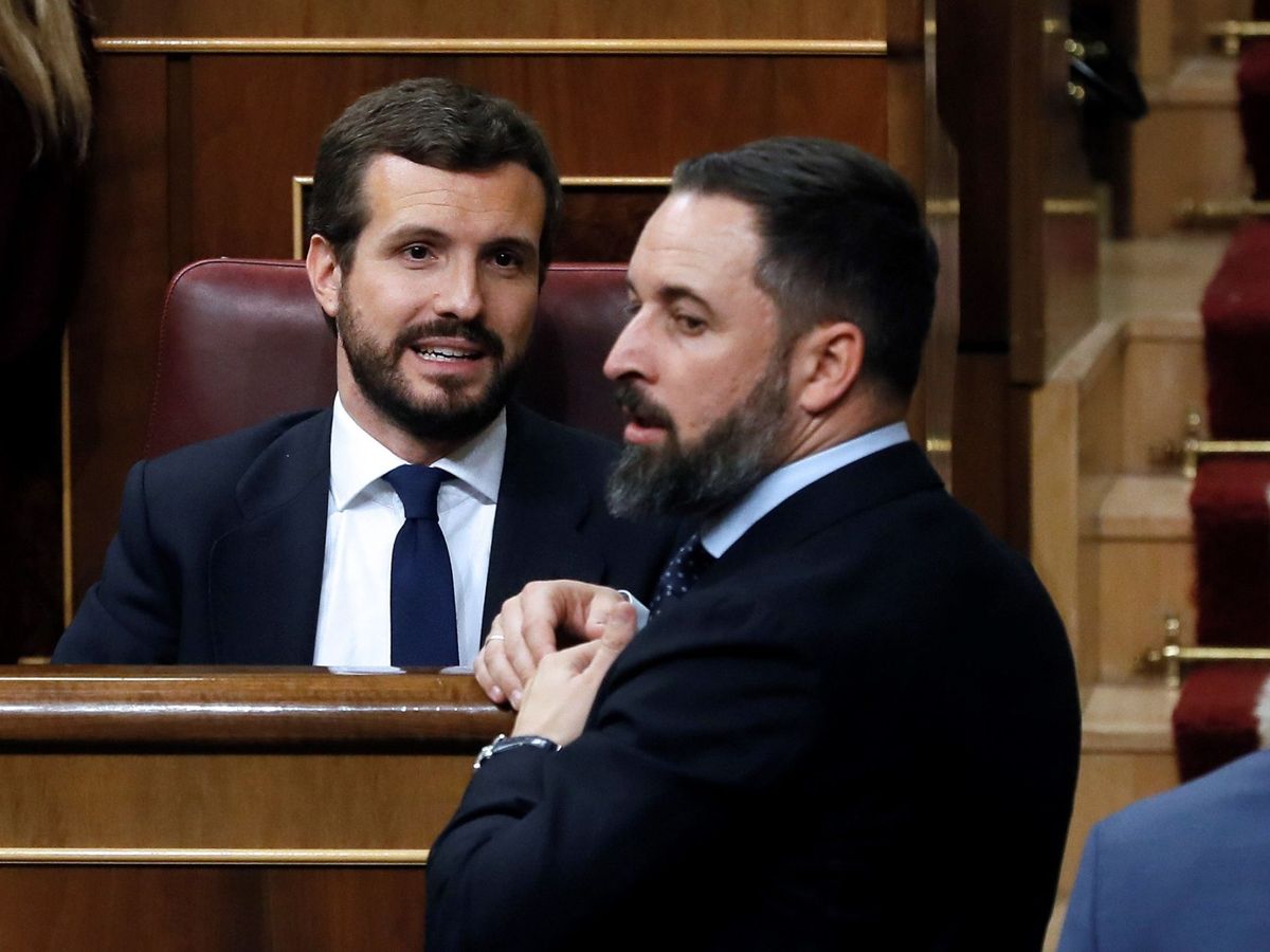 Foto: El presidente del Partido Popular, Pablo Casado,iz., y el líder de Vox, Santiago Abascal. (EFE)