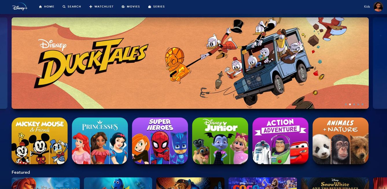 Interfaz del nuevo servicio de 'streaming' de Disney.