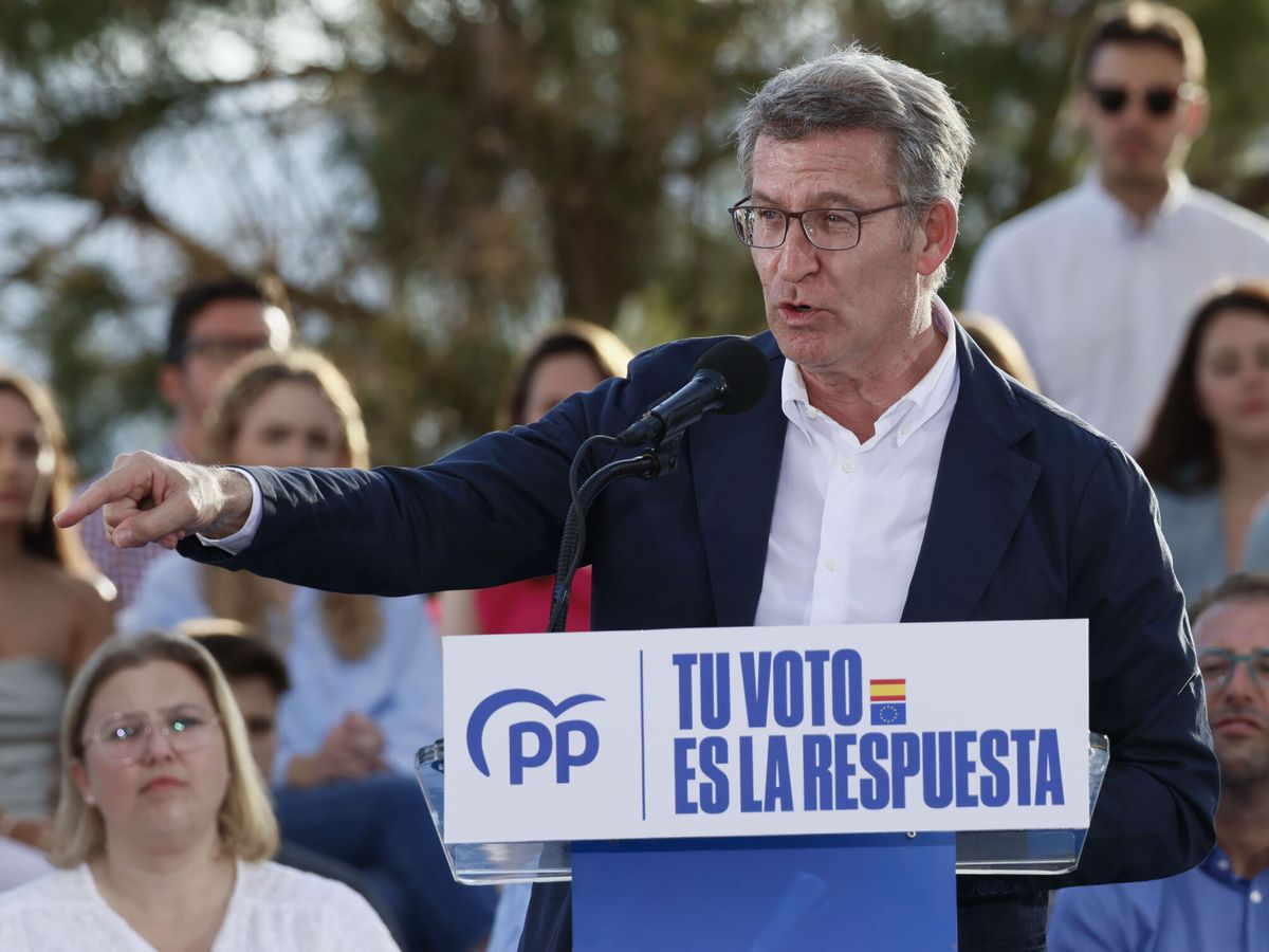 Foto: El presidente del PP, Alberto Núñez Feijóo, en un mitin para las elecciones europeas. (EFE/Cati Cladera)