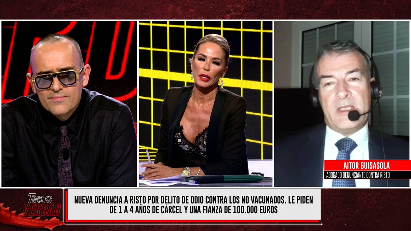 Risto, Montse Suárez y el abogado Aitor Guisasola. (Mediaset)