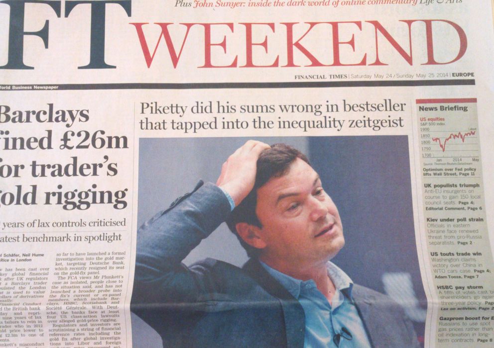 Foto: Portada del FT con el artículo en el que desmonta la tesis de Piketty. (E.C.)