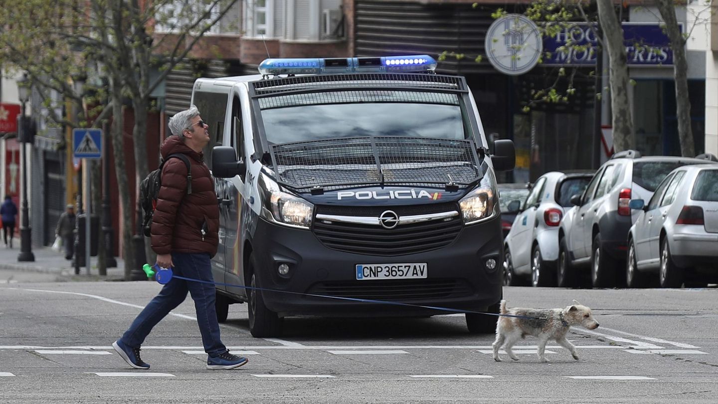 Un hombre pasea a su perro en Madrid. (EFE)