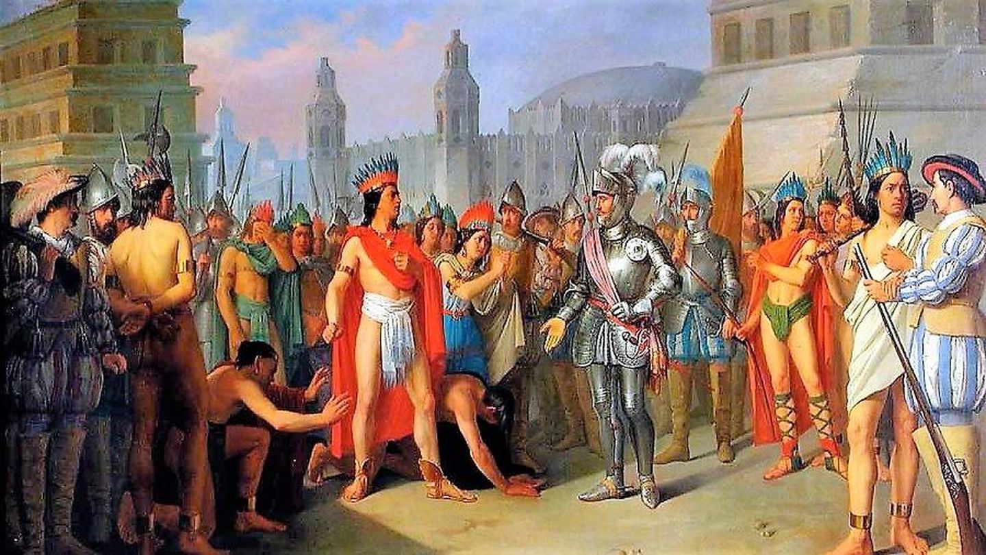 Hernán Cortés frente al emperador Moctezuma. (Cedida)
