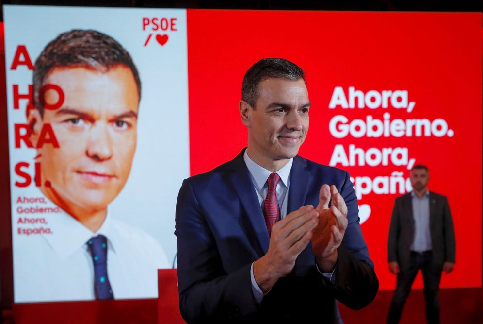 Foto: Pedro Sánchez, este 28 de octubre en la presentación de su lema de campaña, 'Ahora sí', en Madrid. (EFE)