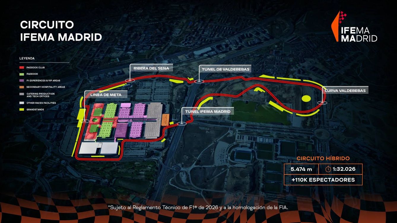 Túneles, cuatro zonas de adelantamiento y curva de 180 grados: así será el trazado del circuito urbano de IFEMA de Fórmula 1 de España