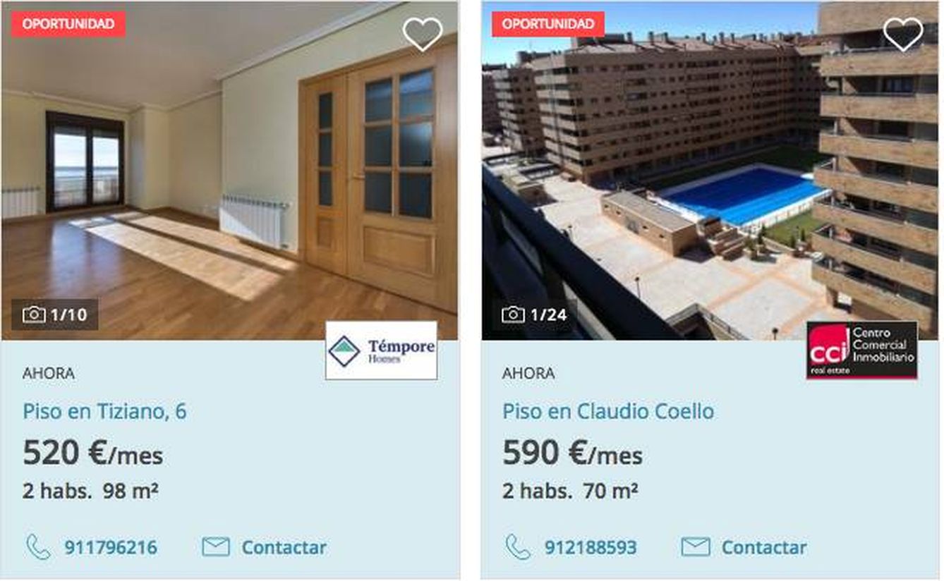 Dos ejemplos de oferta de vivienda en El Quiñón. (Fotocasa)