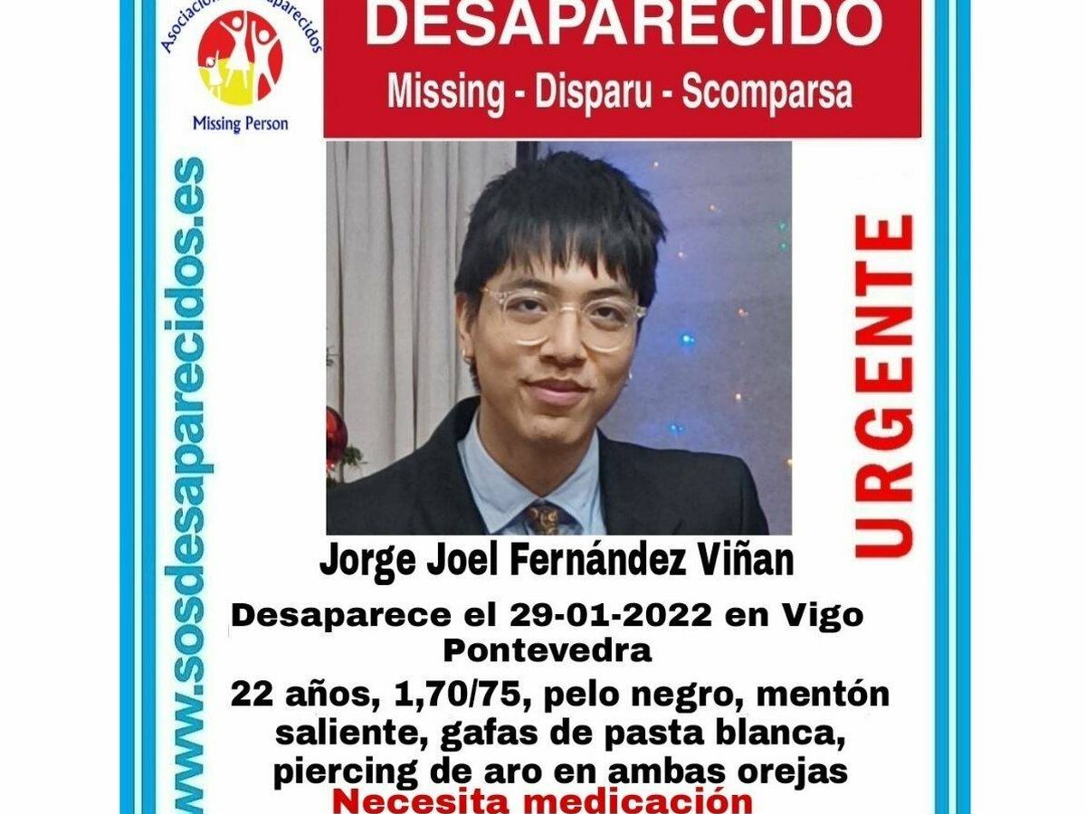 Foto: Jorge Joel Fernández, el joven desaparecido en Vigo, Pontevedra (SOS Desaparecidos)