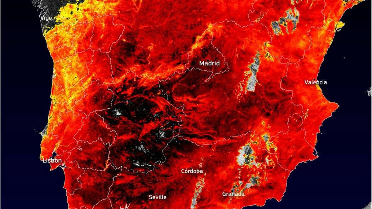 Un satélite capta esta preocupante imagen causada por la ola de calor en España
