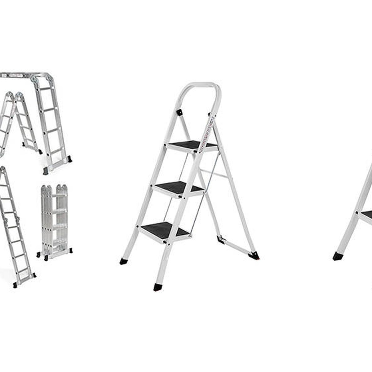Escalera Plegable 4 peldaños de Aluminio, Escalera de Tijera Resistente y  Ligera, Antideslizante, Uso domestico, soporta 150 kg