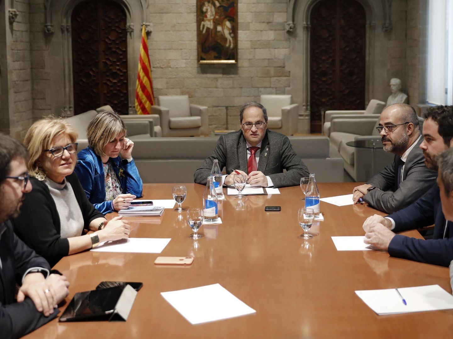 La última reunión presencial del Govern de seguimiento de la evolución del coronavirus en Cataluña. (EFE)