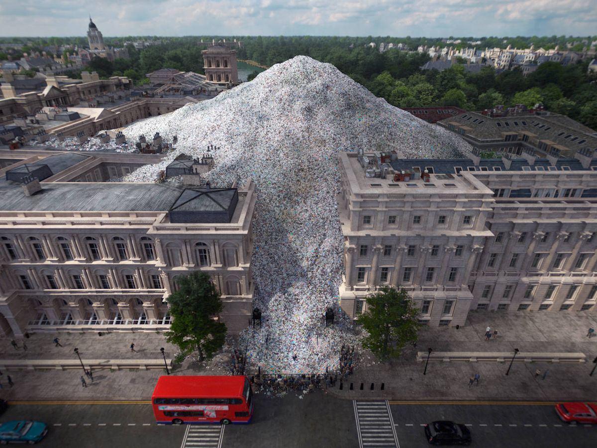 Foto: Downing Street, enterrado en plástico en una recreación virtual (Greenpeace)
