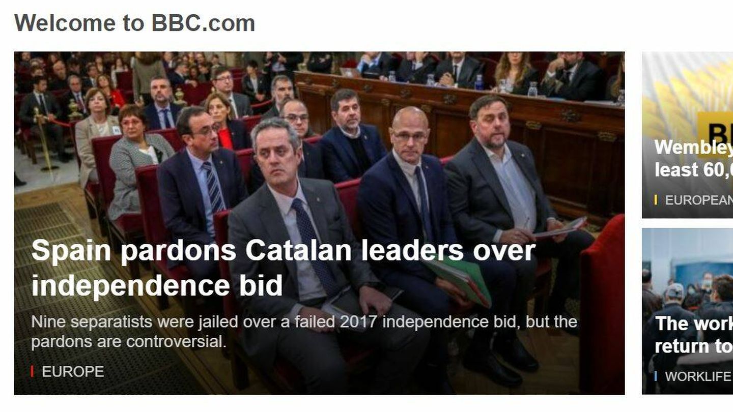 La noticia, en la portada de la BBC.