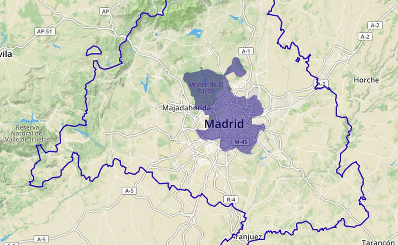 Zona afectada por el protocolo anticontaminación de la Comunidad de Madrid.